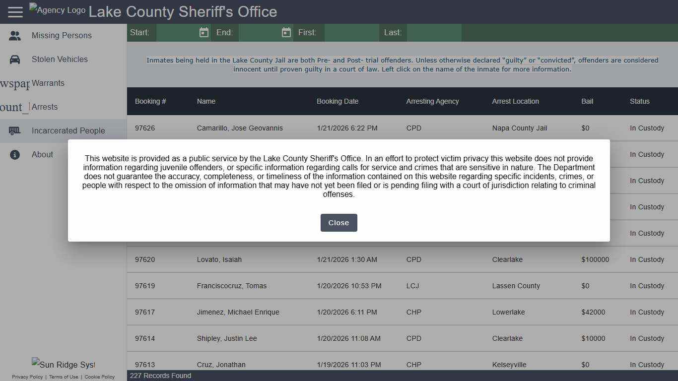 Lake County Sheriff's Office - Incarcerated People