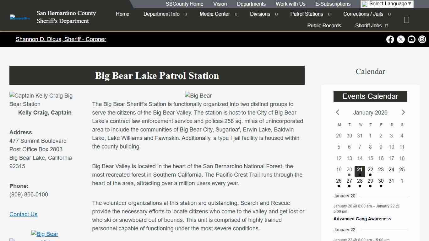 Big Bear – San Bernardino County Sheriff's Department